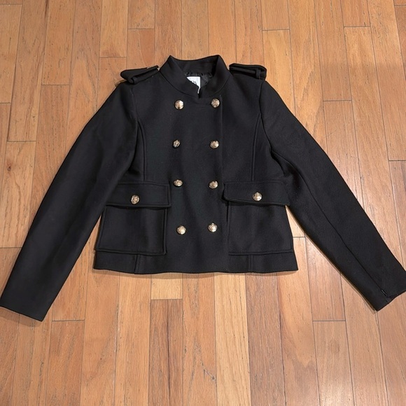 Zara | Black Pea Coat | Wool Blend | Military Style | size M - Picture 2 of 9
